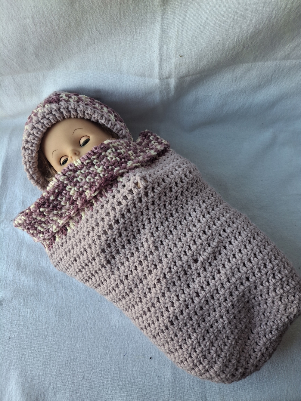 Handmade Pink Crochet Baby Sleeping Sack with Hood